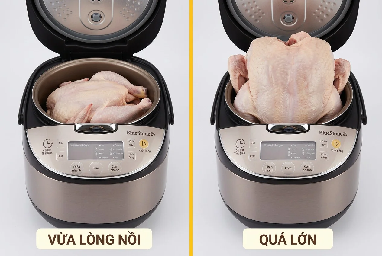 So sánh gà vừa lòng nồi và gà quá lớn